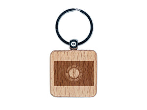 Kentucky State Flag Engraved Wood Square Keychain Tag Charm