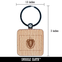 Massachusetts State Flag Engraved Wood Square Keychain Tag Charm