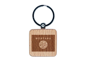 Montana State Flag Engraved Wood Square Keychain Tag Charm