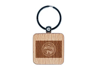 Nebraska State Flag Engraved Wood Square Keychain Tag Charm