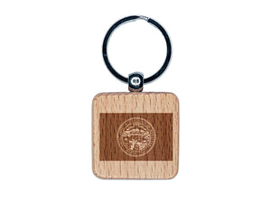 Nebraska State Flag Engraved Wood Square Keychain Tag Charm