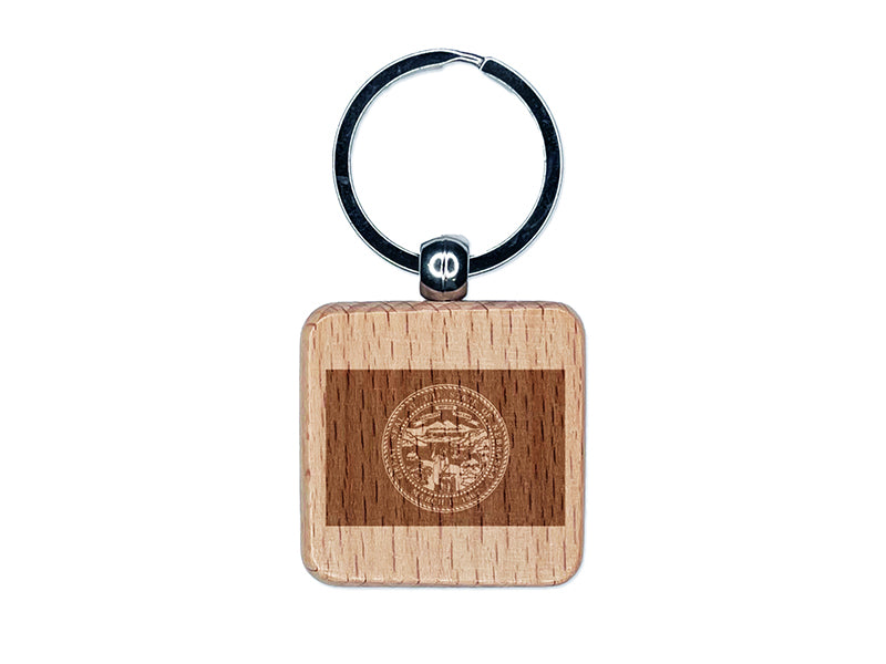 Nebraska State Flag Engraved Wood Square Keychain Tag Charm