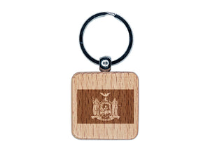 New York State Flag Engraved Wood Square Keychain Tag Charm