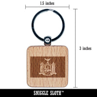 New York State Flag Engraved Wood Square Keychain Tag Charm