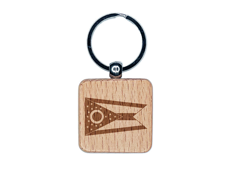 Ohio State Flag Engraved Wood Square Keychain Tag Charm