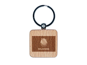 Oklahoma State Flag Engraved Wood Square Keychain Tag Charm