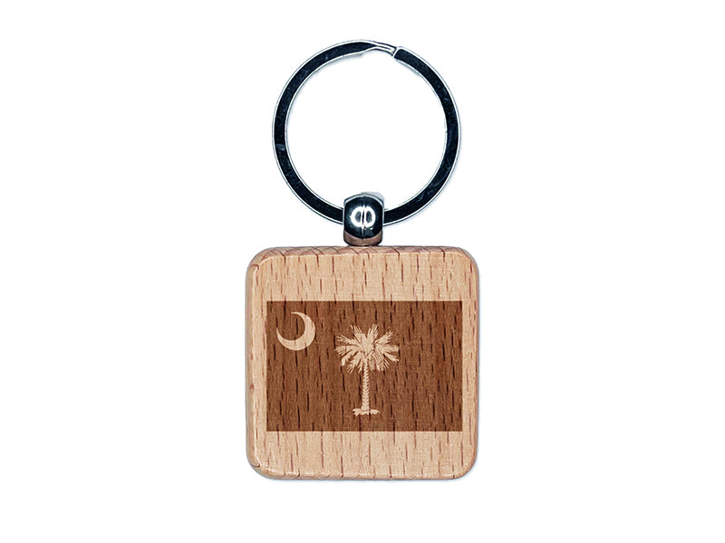 South Carolina State Flag Engraved Wood Square Keychain Tag Charm