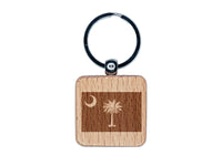 South Carolina State Flag Engraved Wood Square Keychain Tag Charm