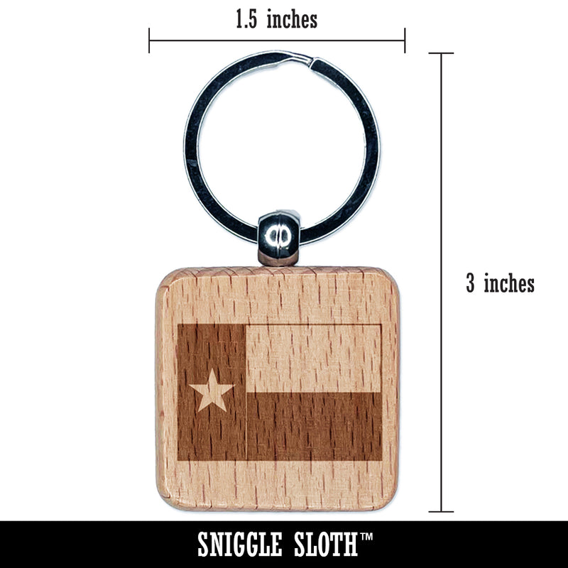 Texas State Flag Engraved Wood Square Keychain Tag Charm