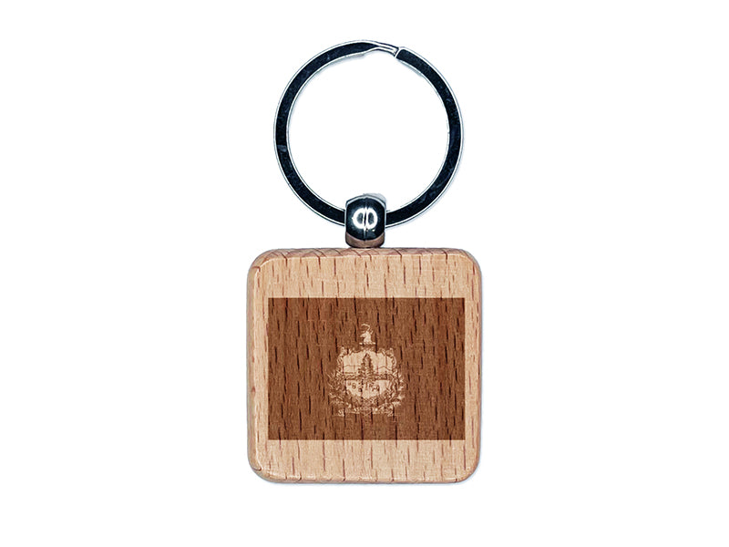 Vermont State Flag Engraved Wood Square Keychain Tag Charm