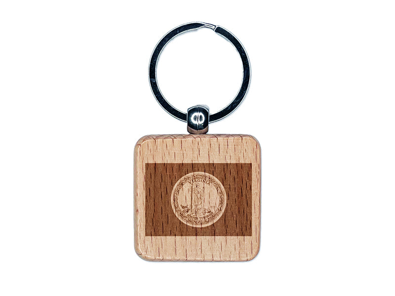 Virginia State Flag Engraved Wood Square Keychain Tag Charm