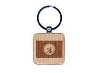 Washington State Flag Engraved Wood Square Keychain Tag Charm