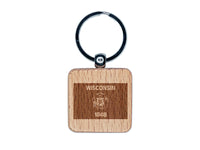 Wisconsin State Flag Engraved Wood Square Keychain Tag Charm