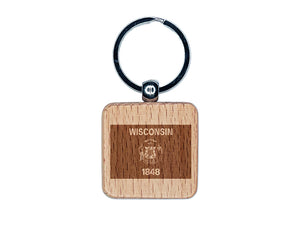 Wisconsin State Flag Engraved Wood Square Keychain Tag Charm