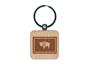 Wyoming State Flag Engraved Wood Square Keychain Tag Charm