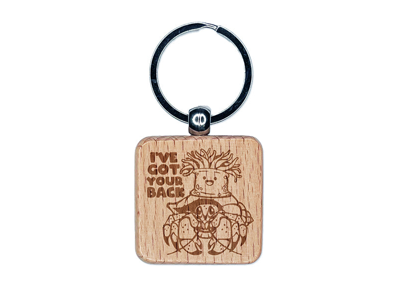 Anemone Has Got Your Back Hermit Crab Friends Engraved Wood Square Keychain Tag Charm