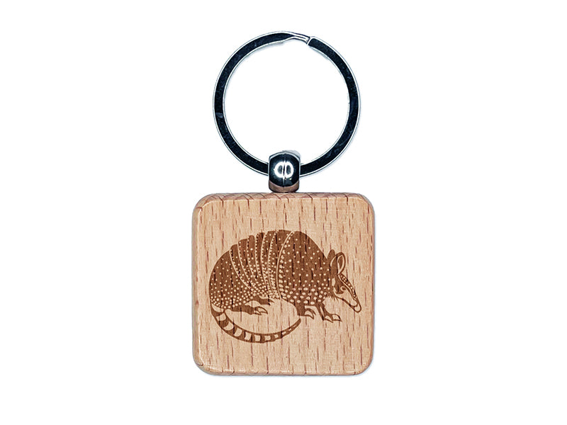 Armadillo Armored Animal Engraved Wood Square Keychain Tag Charm