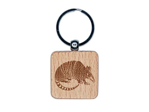 Armadillo Armored Animal Engraved Wood Square Keychain Tag Charm