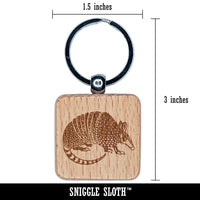 Armadillo Armored Animal Engraved Wood Square Keychain Tag Charm