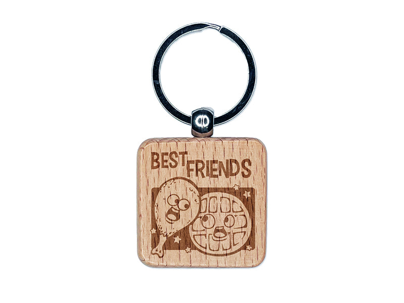 Chicken and Waffles Best Friends Engraved Wood Square Keychain Tag Charm