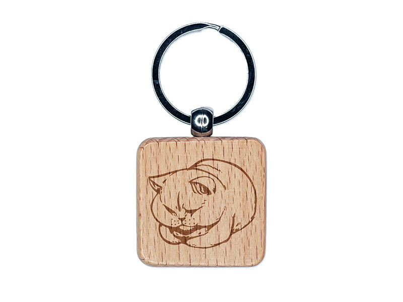 Chonk the Chubby Fat Cat Engraved Wood Square Keychain Tag Charm