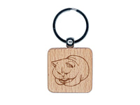 Chonk the Chubby Fat Cat Engraved Wood Square Keychain Tag Charm
