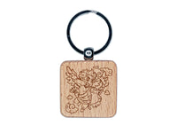 Cupid Shooting Love Arrow for Valentine's Day Engraved Wood Square Keychain Tag Charm