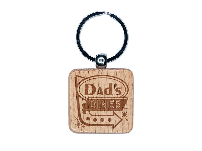 Dad's Retro Diner Sign with Arrow Engraved Wood Square Keychain Tag Charm