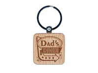 Dad's Retro Diner Sign with Arrow Engraved Wood Square Keychain Tag Charm