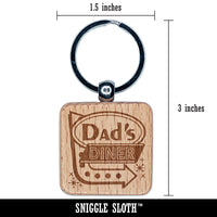 Dad's Retro Diner Sign with Arrow Engraved Wood Square Keychain Tag Charm