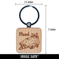 Fluffy Lazy Raccoon Mood Engraved Wood Square Keychain Tag Charm