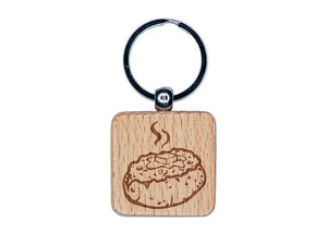 Hot Baked Potato with Chives and Butter Engraved Wood Square Keychain Tag Charm