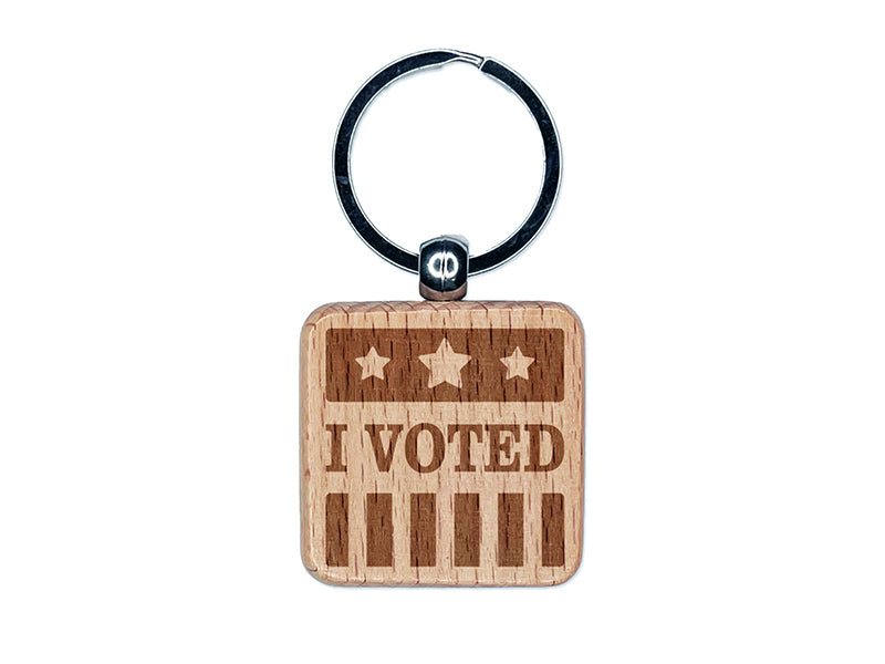 I Voted Stars and Stripes Patriotic Engraved Wood Square Keychain Tag Charm