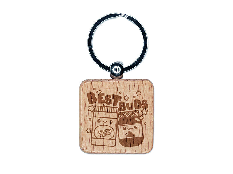 Peanut Butter and Jelly Best Buds Friends Engraved Wood Square Keychain Tag Charm