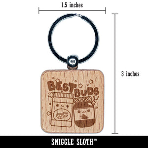 Peanut Butter and Jelly Best Buds Friends Engraved Wood Square Keychain Tag Charm