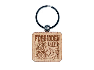 Pineapple and Pizza Forbidden Love Friends Engraved Wood Square Keychain Tag Charm