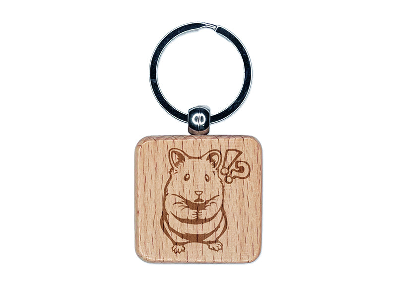Shocked Syrian Teddy Bear Hamster Engraved Wood Square Keychain Tag Charm