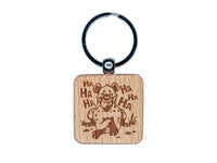 Spotted Hyena Laughing and Smiling Engraved Wood Square Keychain Tag Charm