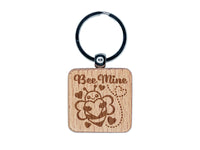 Bee Be Mine Love Hugging Heart Valentine's Day Engraved Wood Square Keychain Tag Charm