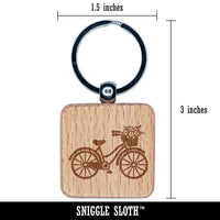 Bike with Flowers Engraved Wood Square Keychain Tag Charm