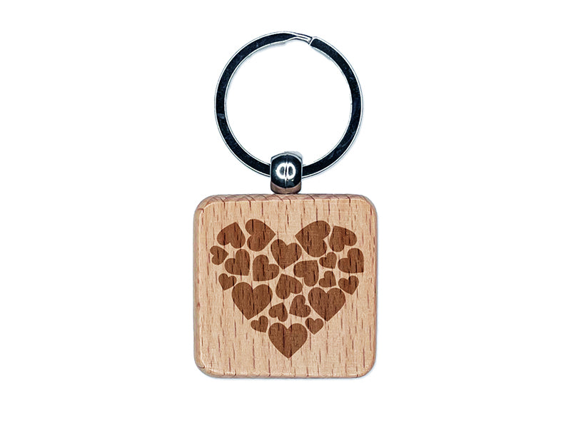 Hearts in Heart Valentine's Day Engraved Wood Square Keychain Tag Charm