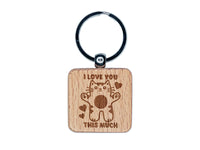 I Love You this Much Cat with Hearts Anniversary Valentine's Day Engraved Wood Square Keychain Tag Charm