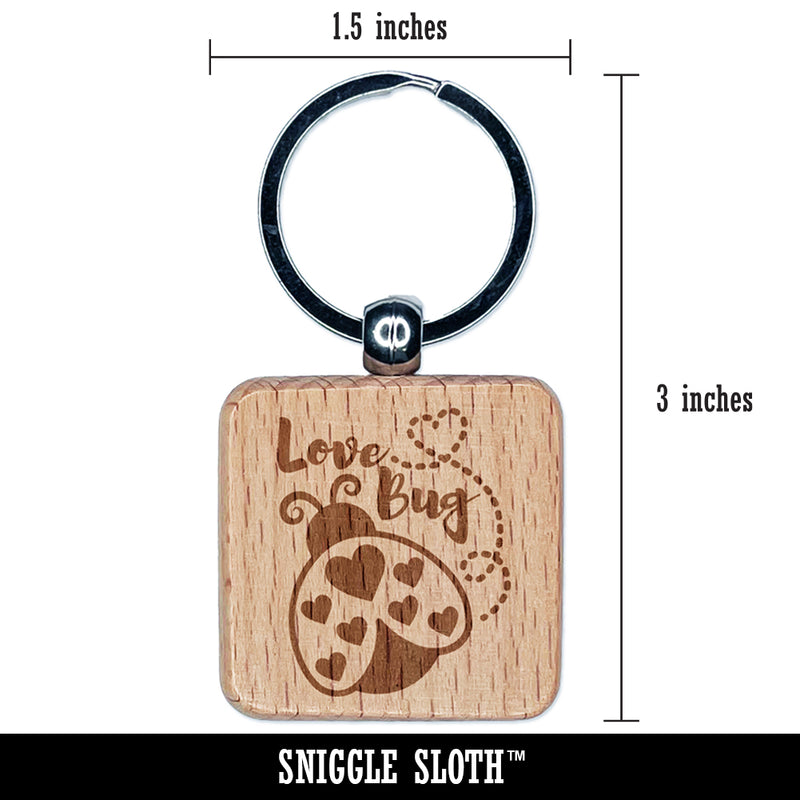 Love Bug Ladybug Lady Engraved Wood Square Keychain Tag Charm