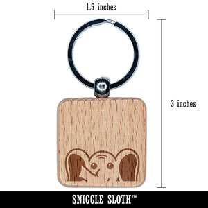 Peeking Elephant Engraved Wood Square Keychain Tag Charm