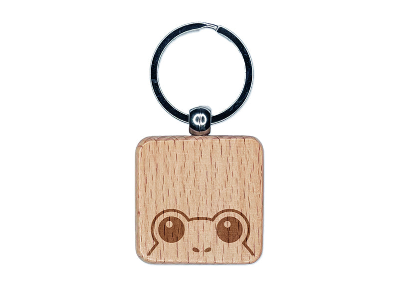 Peeking Frog Engraved Wood Square Keychain Tag Charm