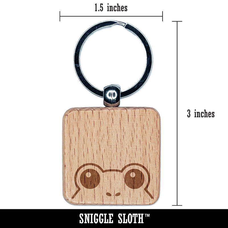 Peeking Frog Engraved Wood Square Keychain Tag Charm