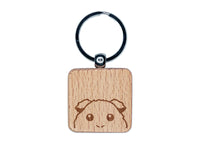 Peeking Guinea Pig Engraved Wood Square Keychain Tag Charm