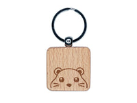 Peeking Hamster Gerbil Engraved Wood Square Keychain Tag Charm