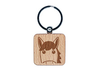 Peeking Horse Engraved Wood Square Keychain Tag Charm