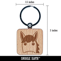 Peeking Horse Engraved Wood Square Keychain Tag Charm